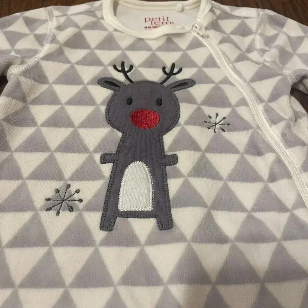 9 Months Petit Lem Christmas Reindeer Footed Long Sleeves Pajamas